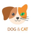 Illustration of a cute muzzle of a cat and dog on a white background Royalty Free Stock Photo