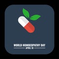 Medicine Capsule and Leaf Vector Icon, World Homeopathy Day Design Concept, suitable for social media post templates, posters, gre