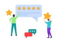 People characters giving five star feedback customer review