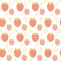 Seamless pattern, strawberries with flowers on a white background. Simple flat style illustration. Vector