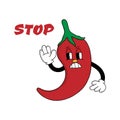 Illustration of red chili pepper in retro cartoon character with traffic signs, red light. stop Sign Royalty Free Stock Photo