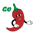 Illustration of red chili pepper in retro cartoon character with traffic signs, green light. go Sign Royalty Free Stock Photo