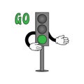 Illustration of Traffic Light in retro cartoon character with traffic signs, green light. go Sign Royalty Free Stock Photo
