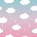 Seamless pattern with clouds and sparkles. Blue and pink gradient background. Royalty Free Stock Photo