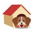 Illustration of a cute dog in a doghouse with a shadow