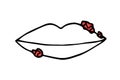 Simple vector black outline drawing. Herpes on the lips, viral fungal disease, colds, inflammation, skin rash. Medicine, health