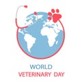 Illustration for World Veterinary Day. Stethoscope with a dog`s paw