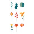 Collection of the flowers and plants. Vector illustration. Black silhouettes. Royalty Free Stock Photo