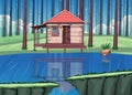 game background cartoon , Lakeside house