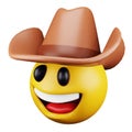 Cowboy emoji face 3d rendering isometric icon.