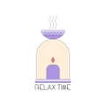 aromatherapy, spa candle and oil burner vector icon, botanical healing, essential oils, medicinal herbs Royalty Free Stock Photo