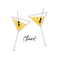 Cocktail of martini. Cheers illustration. Wineglass, glass of alcohol. fresh drink