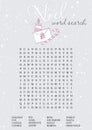 Beautiful Christmas (Noel) word search puzzle. Game about winter holidays. Party card.