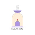 aromatherapy, spa candle and oil burner vector icon, botanical healing, essential oils, medicinal herbs, Royalty Free Stock Photo