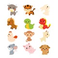 Cute Chinese Zodiac animals set Royalty Free Stock Photo