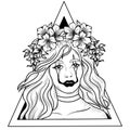 illustration art tshirt design monochrome girl with flower crown tattoo and tshirt design Royalty Free Stock Photo