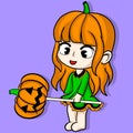 illustrartion art cute little girl with pumpkin candy character art Royalty Free Stock Photo