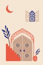 Modern and minimalist style. Moroccan scene. A Moroccan doors, windows and traditional craftsmanship. Terracotta background.