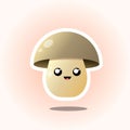 Cute Champignon Mushroom Sticker. Happy Face.