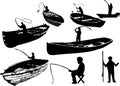 Boating Fisherman silhouette Set Royalty Free Stock Photo