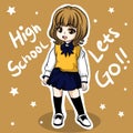 illustration art cute chibi girl using korean uniform character Royalty Free Stock Photo