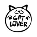 Muzzle of a cat with the inscription cat lover. Logo design, icon, labe