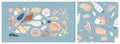 Diverse tropical beach sea shell seamless pattern set Royalty Free Stock Photo