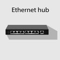 Ethernet hub, active hub with multiport repeater eight ports with one uplink port Royalty Free Stock Photo