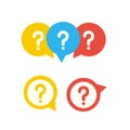 Three linear chat speech message bubbles with question marks. Forum icon. Communication concept.