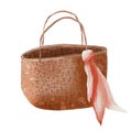 Watercolor vector brown picnic bag for summer vibes Royalty Free Stock Photo
