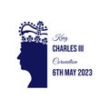 Vector illustration with data of coronation and silhouettes of King Charles III.