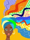 Afro woman with flowing multicolored turban