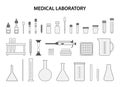 Set of medical laboratory and healthcare icons. Simple line art style icons pack.