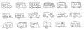 caravan, camper van, and motorhome line icons