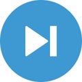 The white skip forward button is in the middle of a blue circle