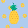 Whole and slice pineapple on blue background Royalty Free Stock Photo