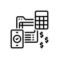 Black line icon for Payable, banking and amount