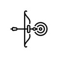 Black line icon for Archery, longbow and archer