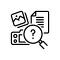 Black line icon for Investigate, magnifying and evidence