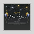 Happy New Year background with Firework and Ballons. Vector illustration.