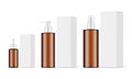 Set of Amber Cosmetic Bottles, Dropper, Spray, Pump, Packaging Boxes