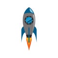 Cartoon style minimal spaceship take off rocket icon. upswing. Startup, space, business concept