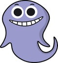 Cute blue cartoon little ghost smiling tooth sees