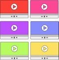 The video playback screen has a multi-colored play button, stop button, and forward and back button Royalty Free Stock Photo