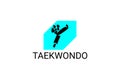 Taekwondo sport vector line icon. sportsman, fighting stance.