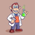 Cute Monkey as a Scientist Animal Cartoon Character Vector Illustration.