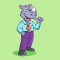 Cute Rhino as a Businessman Animal Cartoon Character Vector Illustration.