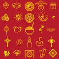 Chinese traditional ornaments, Set of Lunar year decorations, flowers, lanterns, clouds, elements and icons. Royalty Free Stock Photo