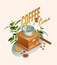 Manual Coffee Grinder Illustrated Poster