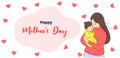 Mother Holding Baby Son In Arms. Happy Mother`s Day wishes Greeting Card